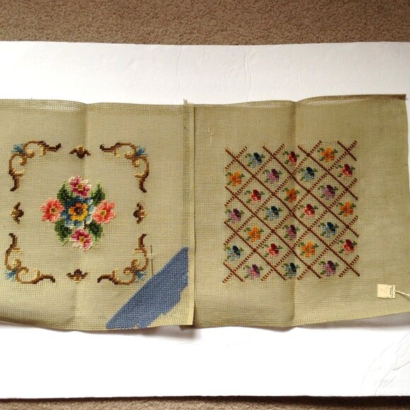 2 Cross Stitch Pieces Needlepoint Flowers Floral Crafts Crafting Art - Picture 1 of 5